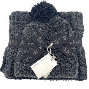 Barefoot Dreams CozyChic Pom Pom Beanie Scarf Set One Size Carbon Black NWT
